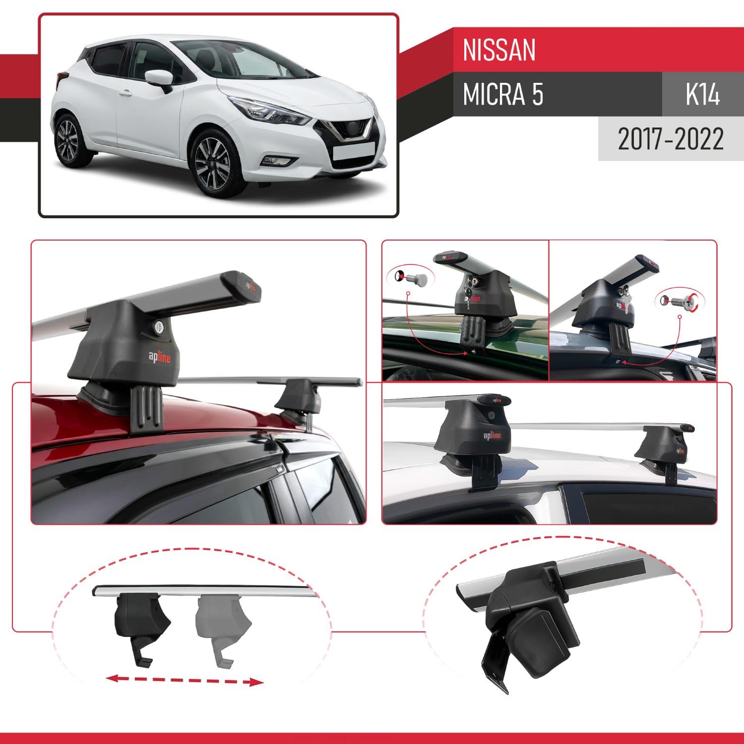 Compatibile con Nissan Micra 5 (K14) 2017-2022 ACE-4 Barre Tetto Portapacchi Auto Barre Portatutto Grigo Alluminio 2 Barre