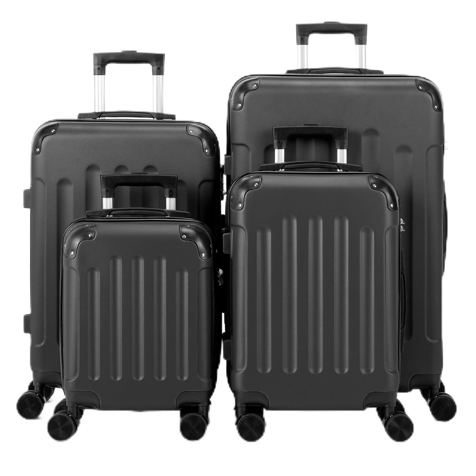 LEADZM Juego de Maletas de 4 Piezas con Refuerzos de Esquina (Negro) | Maletas de Viaje Grandes 23 Kilos, Maleta Cabina, Mediana, Maleta de Viaje