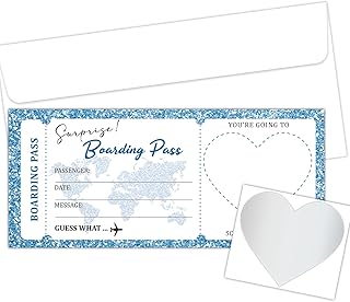 Lesixur 2 Set Boarding Pass Ticket, Plane Tickets Blue Surprise Destination Revealed Card With Envelopes, Surprise Trip Reveal for Valentine's Day, Holidays, Birthday, Wedding, Anniversary-004-2