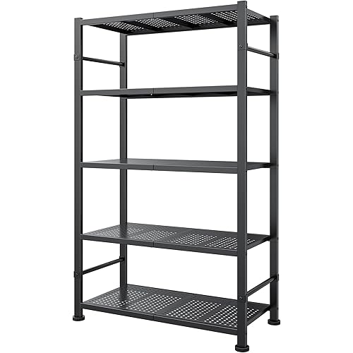 Storage Shelves - 5-Tier Reinforced Sturdy Shelf Organizer, Tough Garage Shelving Organizer with Leveling Feet for Basement, Warehouse, Workshop, 30.3" × 10.5" × 57.8", Black