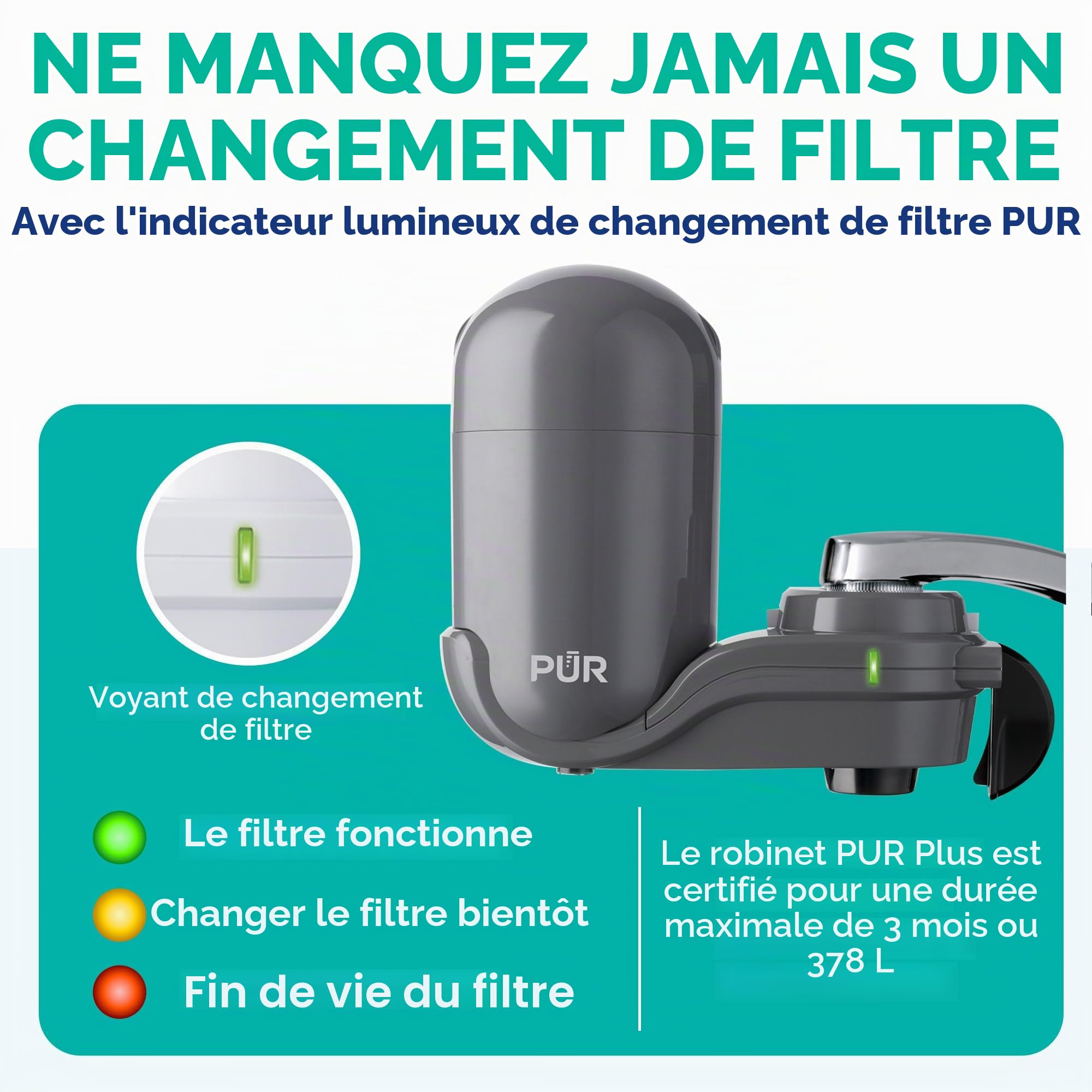 PUR FM2500V Filtre de montage de robinet classique S gris
