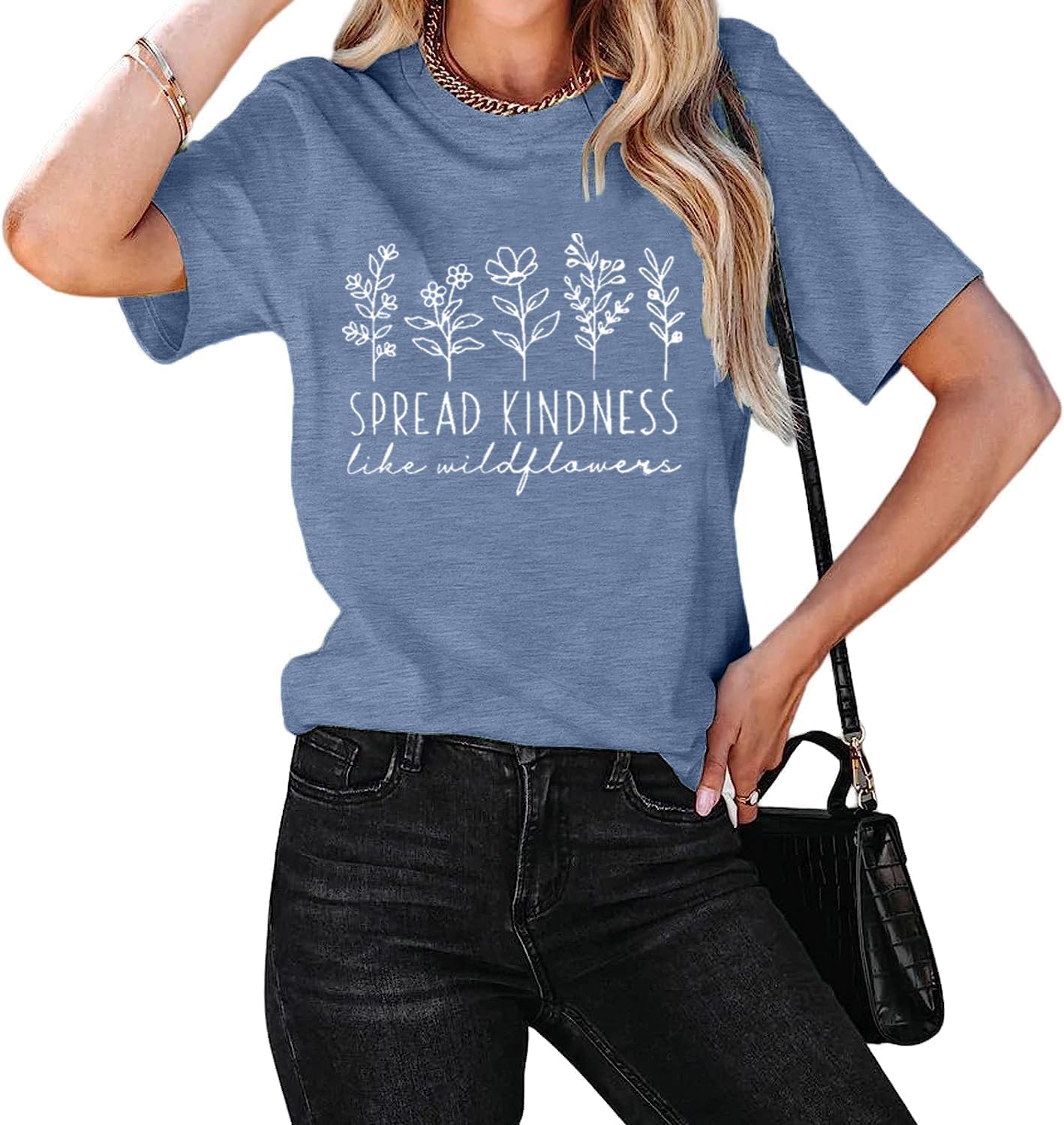 Spread Kindness Like Flower T-Shirt for Women Flower Graphic Shirt Casual Positive Inspirational Short Sleeve Top - Image 2