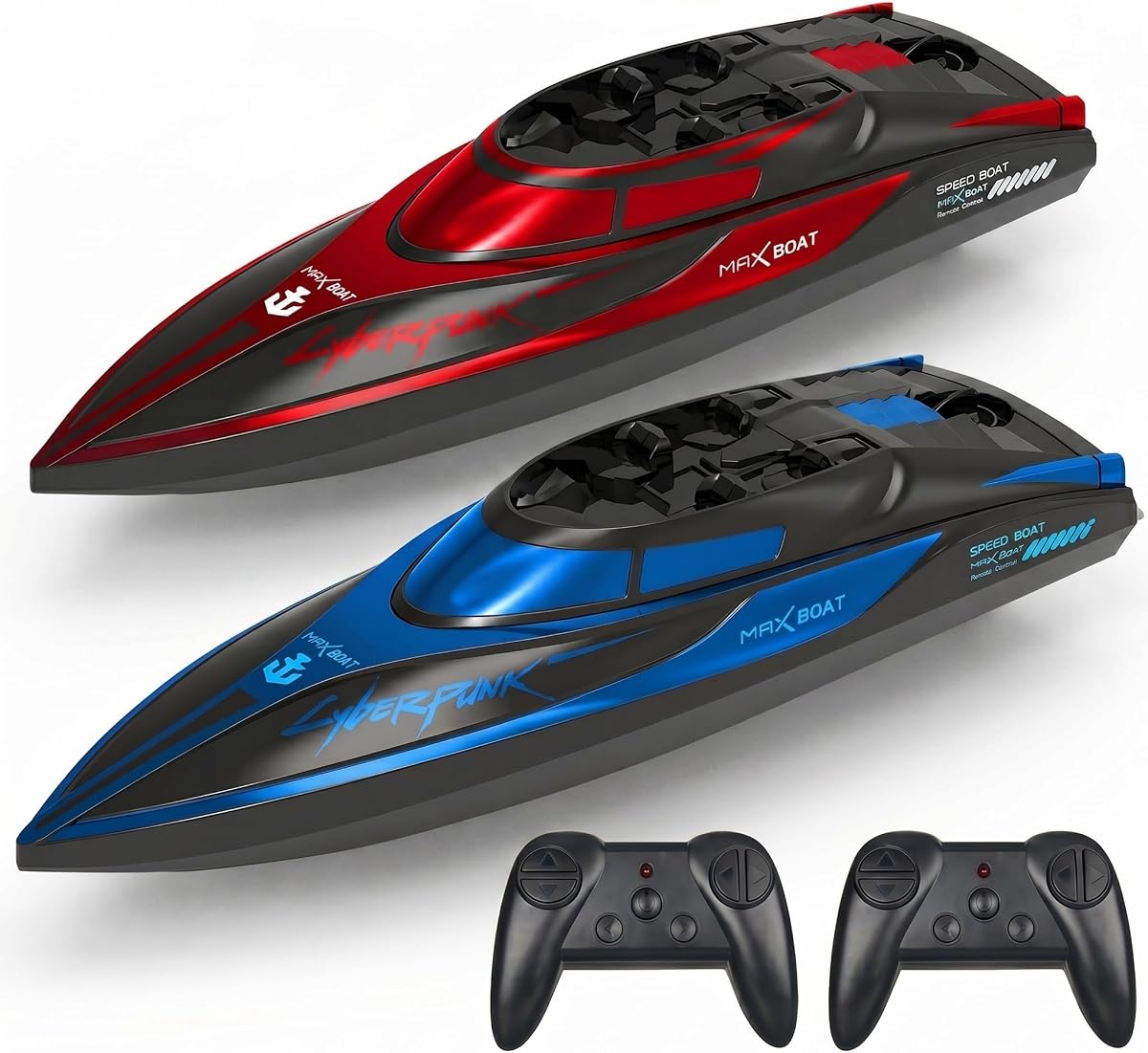 RC Boats for Kids, 2 Pack Remote Control Boat for Pool, Lake, River with LED Lights, Waterproof, Self-Righting,Fast Speed Racing Electric Boats Toy for Boys Girls 8,9,10 Years Old