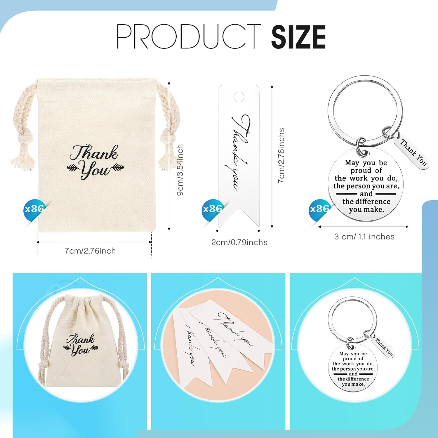 Sasylvia 108 Pcs Employee Appreciation Gifts Bulk for Coworkers Christmas Gifts Thank You Gift Keychains for Staff Stocking(White)