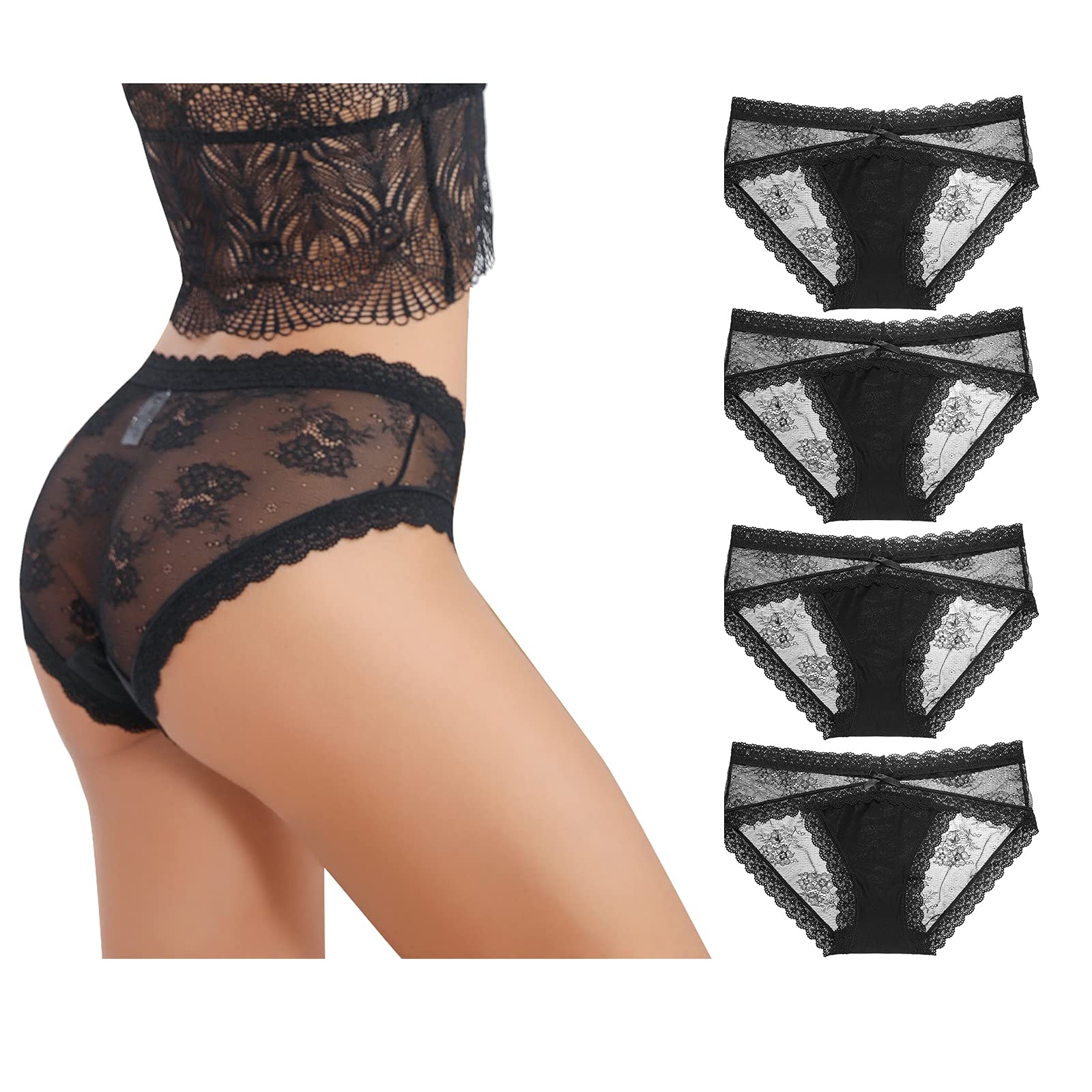 Women Lace Underwear Sexy Breathable Hipster Panties Stretch Seamless Bikini Briefs Multipack