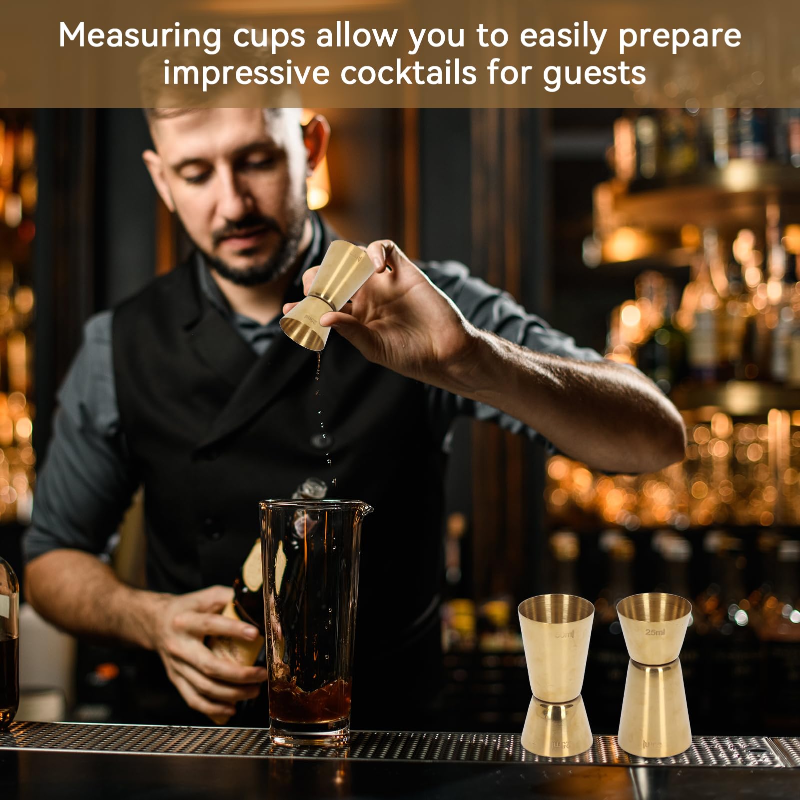 Cyrank 2Pcs Cocktail Messbecher, Doppelter Jigger, Cocktail Jigger Gold, Edelstahl Jigger Messen Gold Double Jigger für Barkeeper Jigger im japanischen Stil für Home Bar(L) Küche, Haushalt & Wohnen