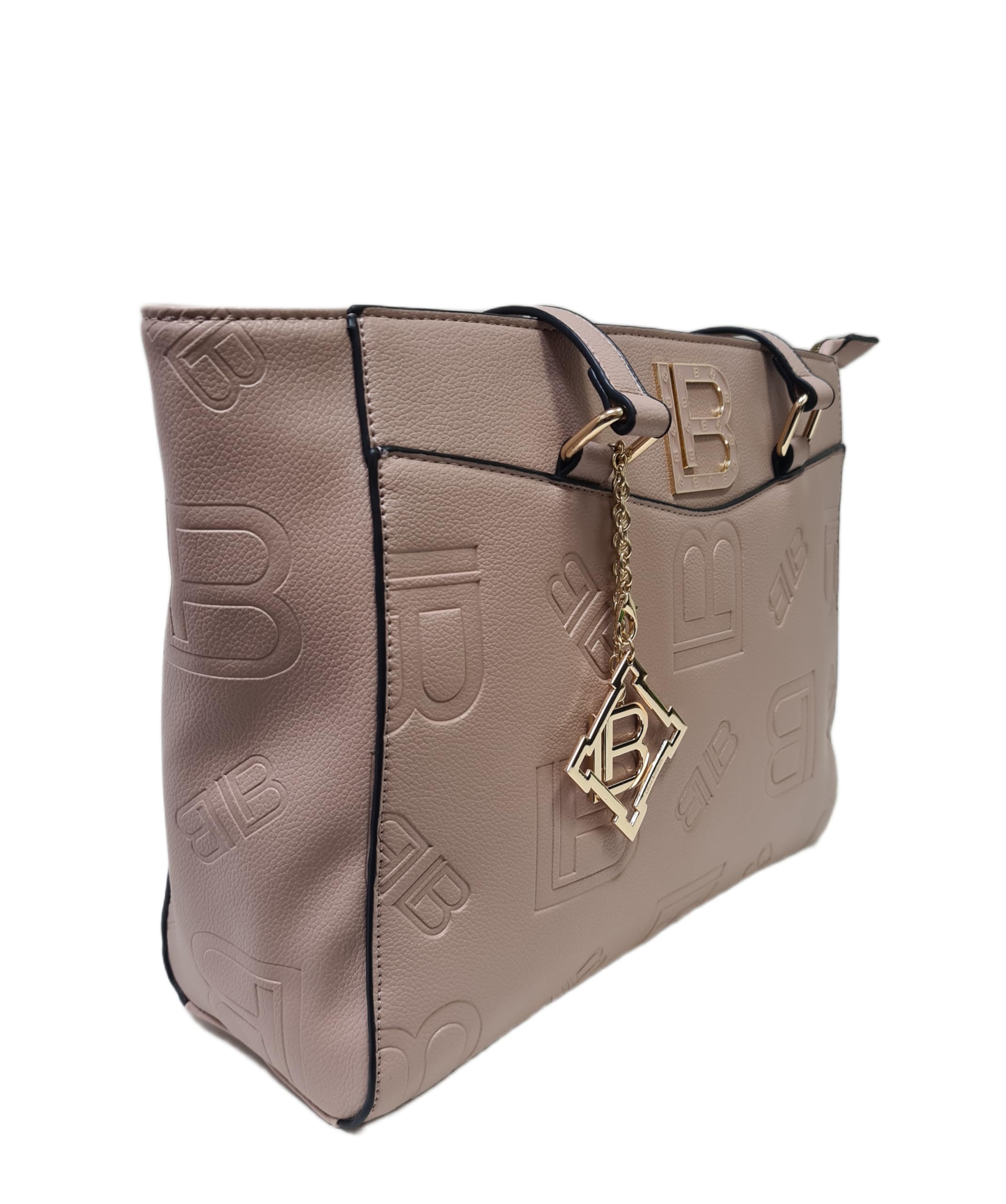 Laura Biagiotti Borsa Donna Tote in Ecopelle, Linea Lajolla, Stampa LB, Accessorio Metallico Oro, Tasche Interne, Chiusura a Zip, Dimensioni 33x26x12 cm Art. LB25W-121-1
