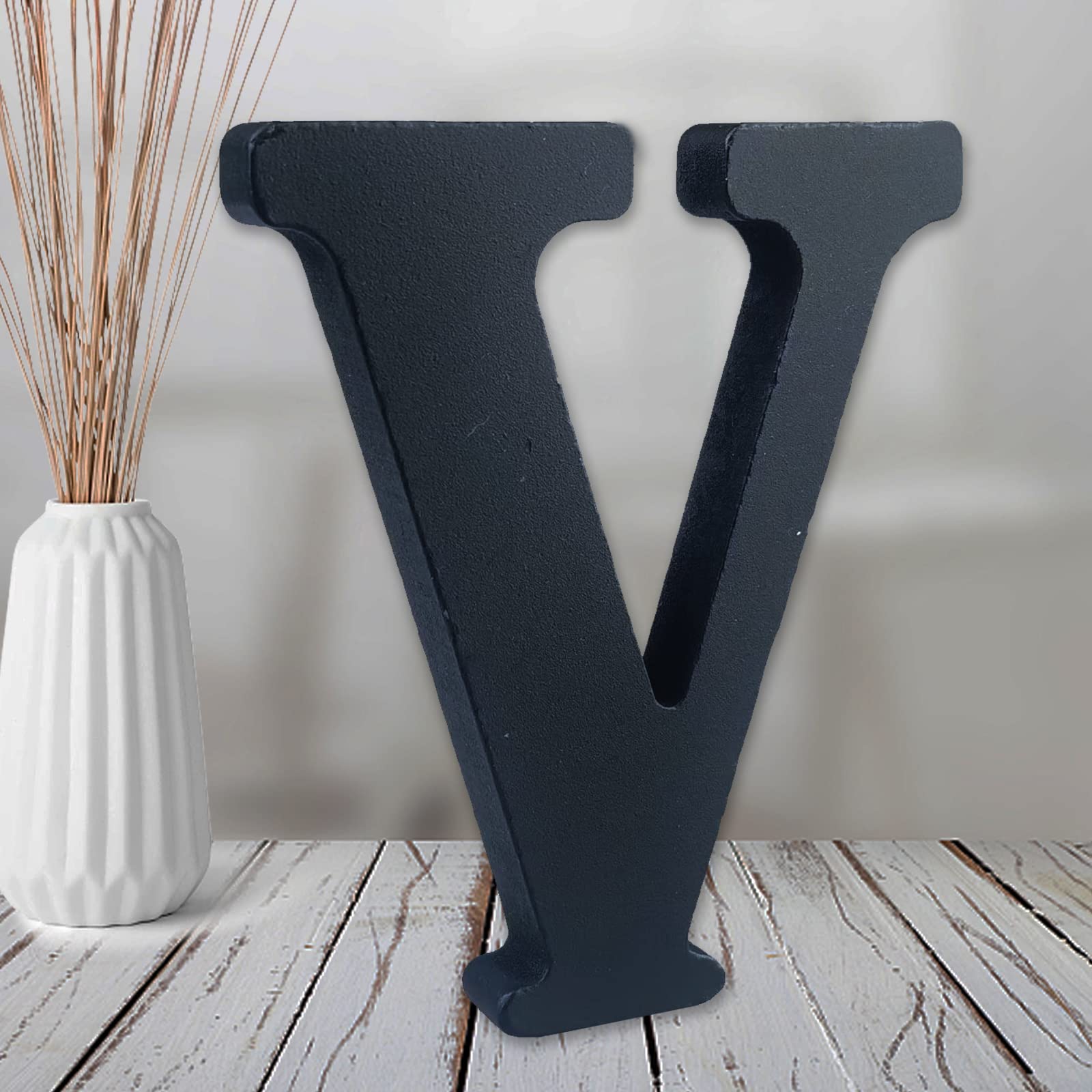 AOCEAN 6 inch Black Wood Letters Unfinished Wood Letter for Wall Decorative Standing Letters Slices Sign Board Decoration for Craft Home Party Projects (V)