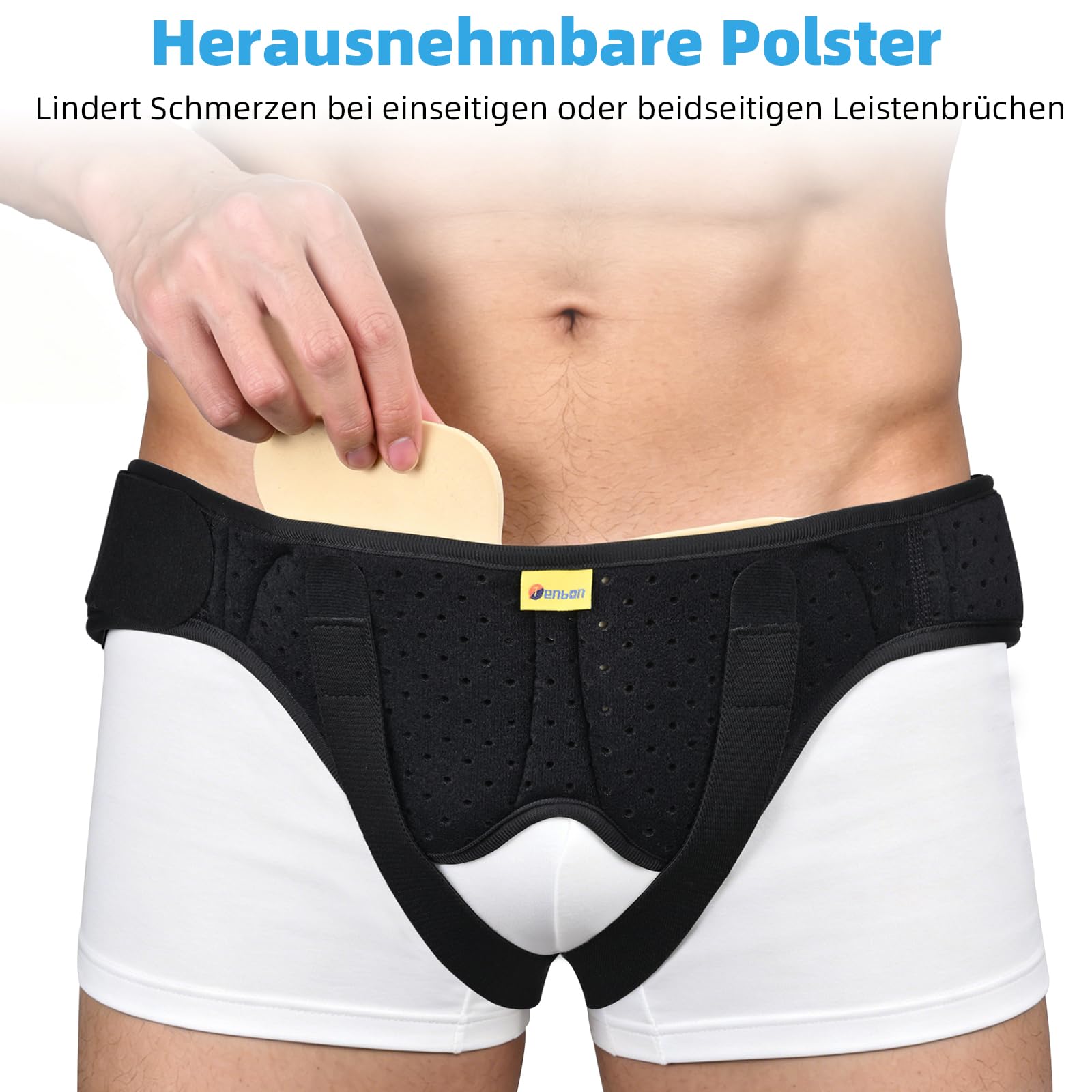 Tenbon Leistenbruchgürtel Für Männer Und Frauen Flexibel Einstellbarer Leistenbruch Gürtel Leistenbruch Stütz Schmerzlinderung mit 2 abnehmbaren Kompressionspolster Leistenbruch Links, Hernie (M)