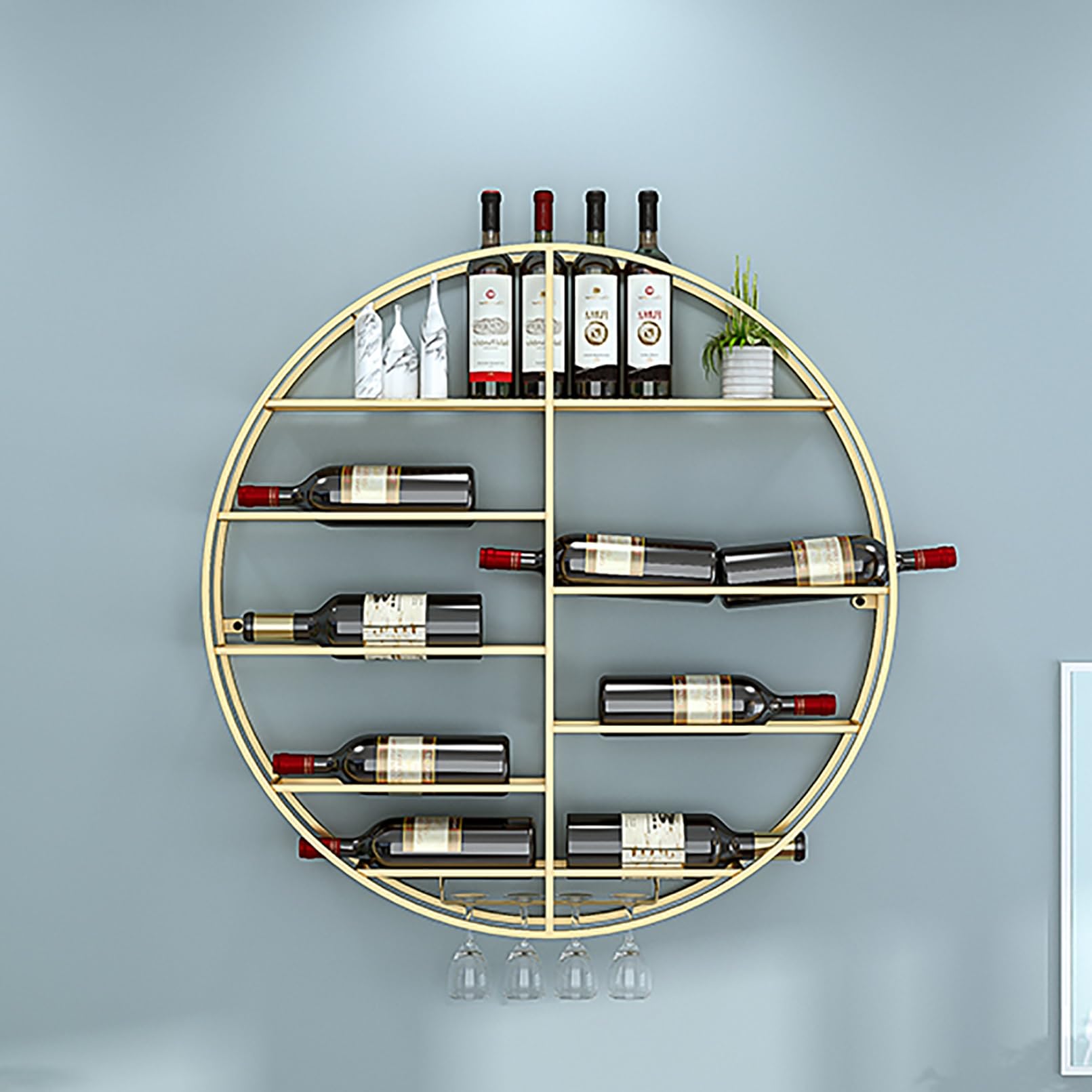 TELCIM Botellero Pared, Enfriador De Vino Montado En La Pared, Soporte para Botellas De Vino En La Pared En Metal, Estante Multifuncional Champán De Hierro, para Cocina, Bar, Comedor, HabitacióN