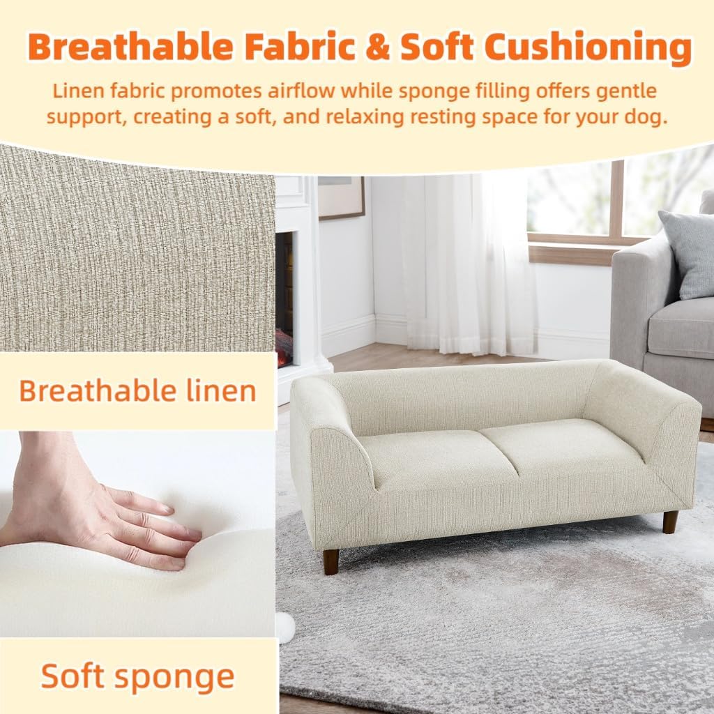 39.75”Large Dog Sofa with Armrests and Backrest,Indoor Elevated Dogs Chaise Bed for Small and Medium Dogs,Scratch Resistant (Beige)