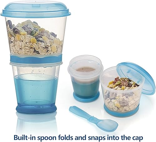 Miniatura 7 de INOGIH Cereal On the Go Tazas Desayuno-Taza portátil para bebidas Cereal To-Go Contenedor de taza con cuchara (azul)