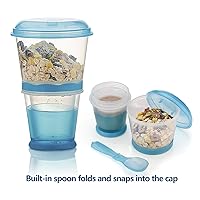Vista 3 de Vasos de cereales On the Go Tazas de bebida para desayuno, vaso portátil para yogur y cereales para llevar (azul)