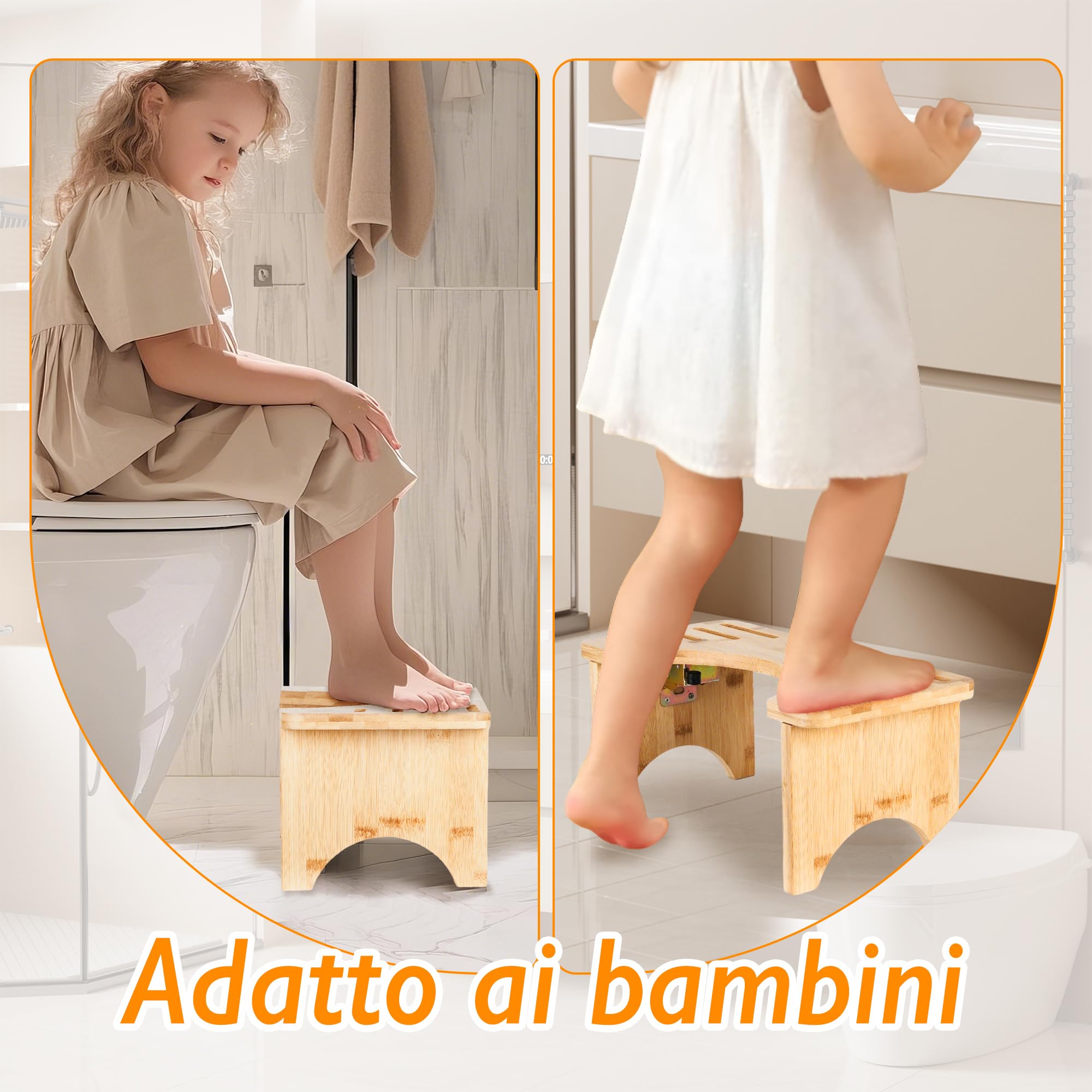 Sgabello da toilette in bambù pieghevole, gradini in legno fisiologico, piedi per WC naturale per salute del colon, costipazione e emorroidi