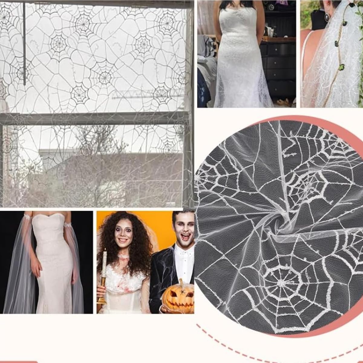 Tkanina siatkowa z pajęczyną z nadrukiem pajęczyny, tiulowa, pajęczyna, koronkowa tkanina siatkowa ze wzorem Spiderweb, na Halloween, do domu, ogrodu, straszna zieleń #2, 1000 x 160 cm