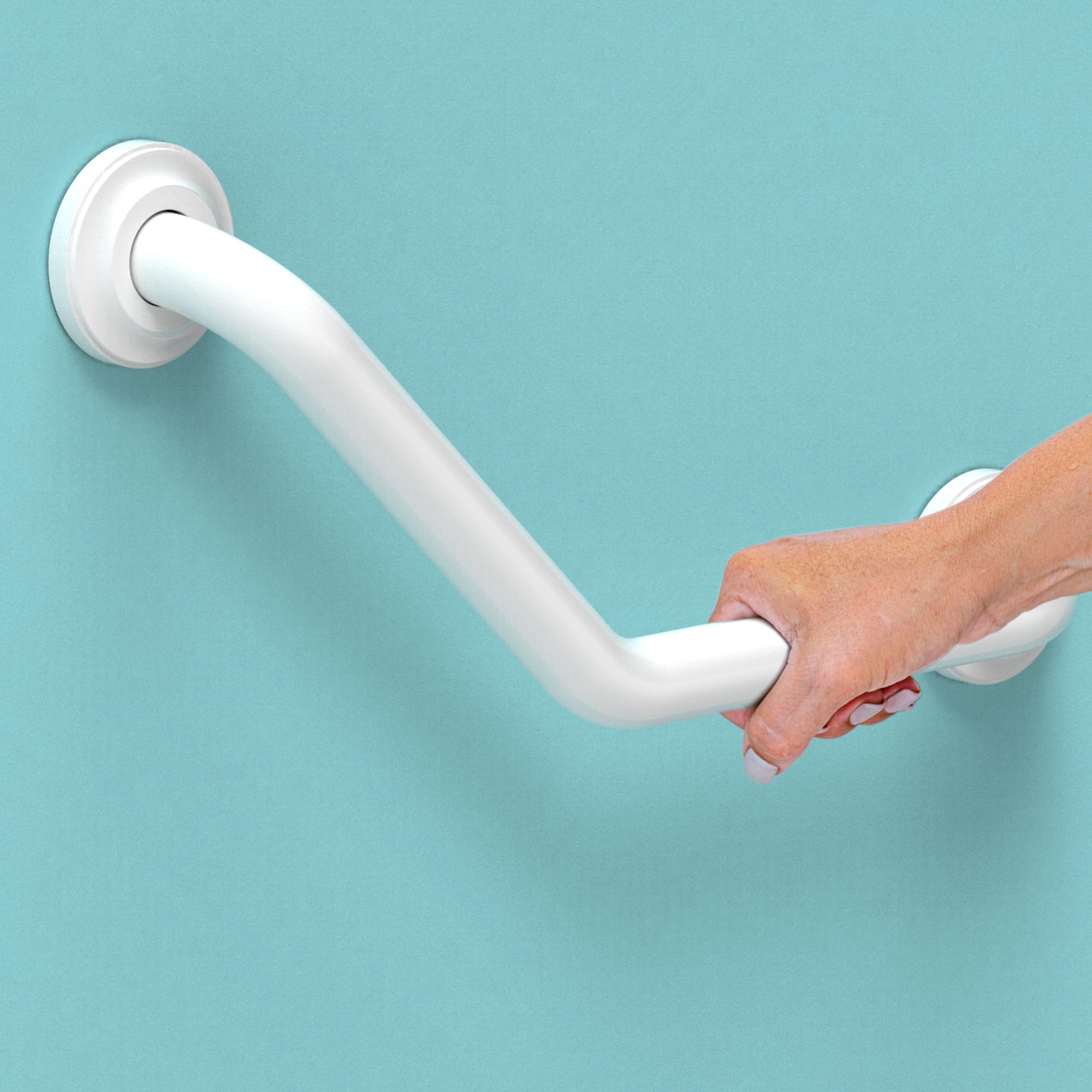 AquaChase 16inch Angled Grab Bar for Stud Mount, Bathroom Mobility Aid, ADA Compliant Heavy Duty 500lbs Support, Rustproof Stainless Steel (White)