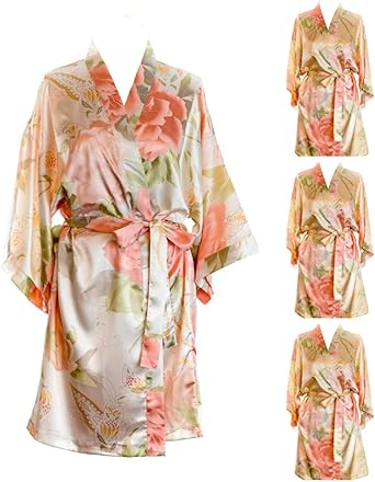 Bridesmaid Robes Satin Vintage Floral Dressing Gown Sets Kimonos Silk Bride To Be Set Of 6 1 Ivory 5 Champagne Amazon Co Uk Clothing