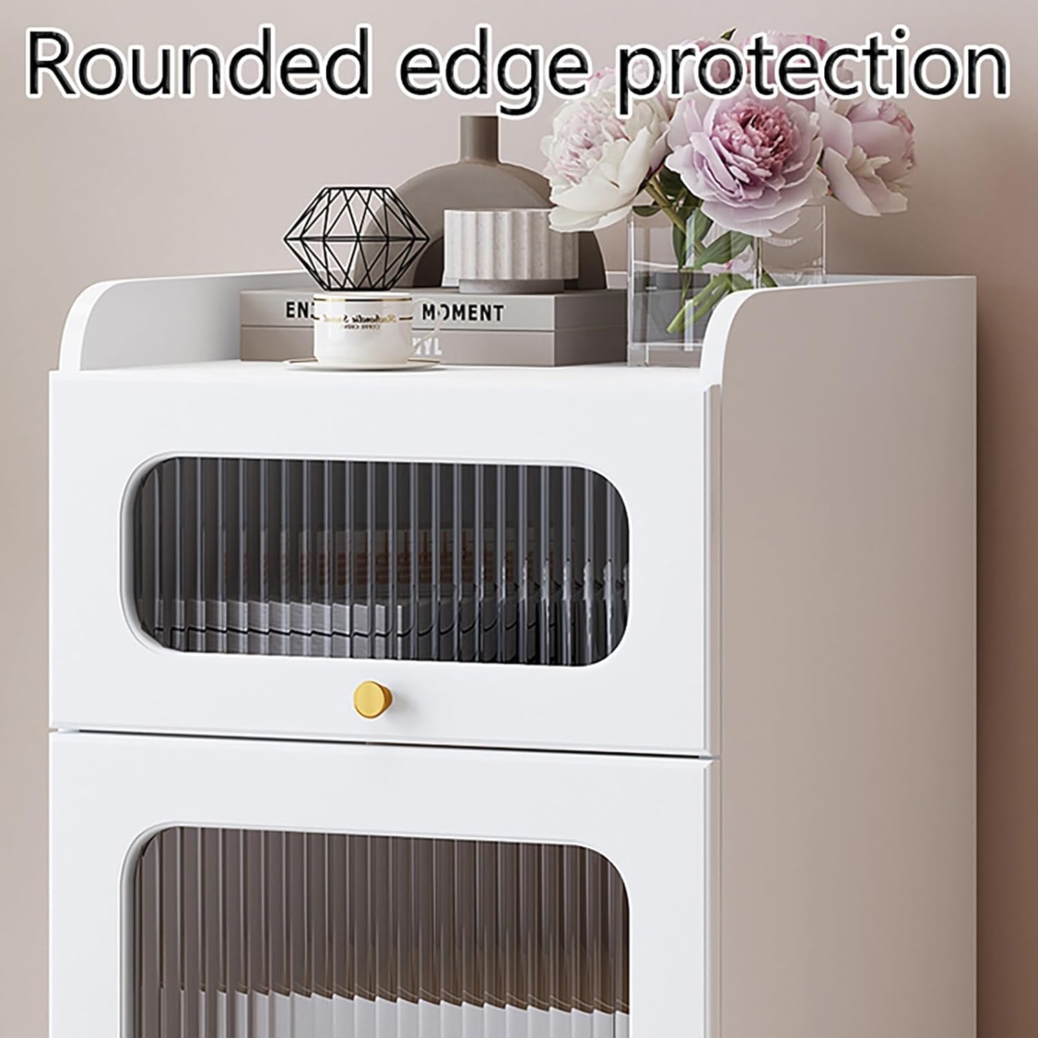 White Movable Robot Vacuum Stand Cabinet, Solid Wood Storage Rack with Wheels, Hidden Sweeping Robot Holder, Side Storage Unit with Door for Bedroom, Living Room, Entryway (50x40x92cm)