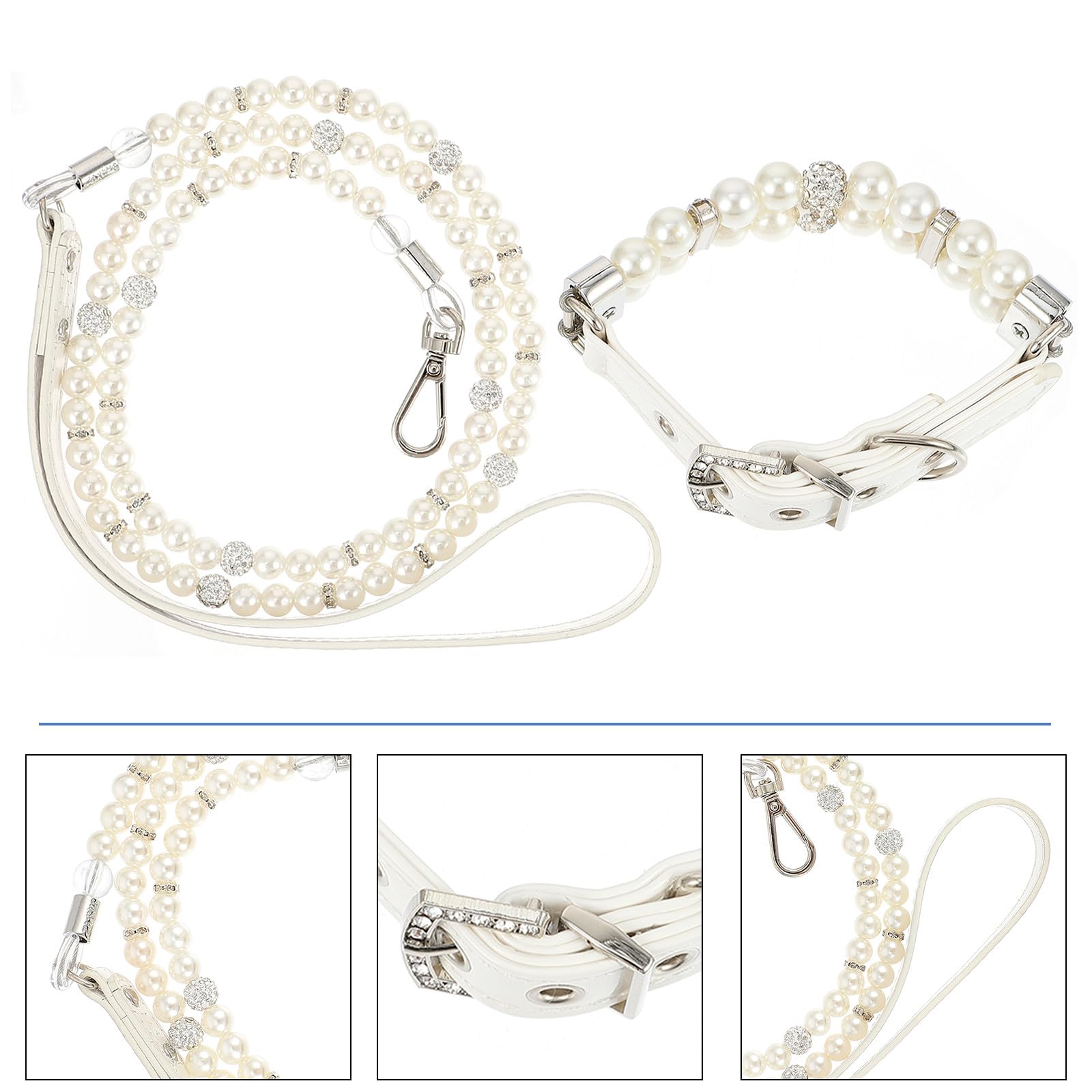 Outanaya Set 2 Pezzi Collare e Guinzaglio per Cani Cuccioli in Pelle Pu Perle Flessibile Colore Bianco per Foto e Matrimoni