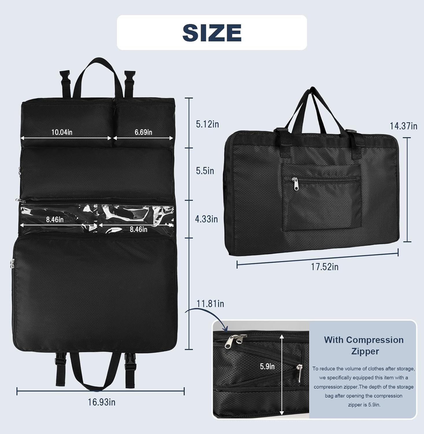 TABITORA Travel Clothes Organizer Portable Hanging Compression Packing Cubes Camp Organizer Travel Cases Suitcase Storage Large Capacity Carry On Closet (Black)