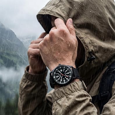 Infantry Mens Military Field Watch,Analog Tactical Wrist Watch for Men w/ 12/24-Hr Time,Easy Read Large Face,Japanese Quartz Movement,Lightweight Breathable Nylon Strap, Durable Work Watch