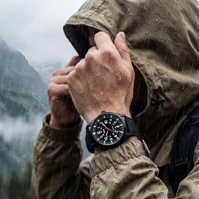 Infantry Mens Military Field Watch,Analog Tactical Wrist Watch for Men w/ 12/24-Hr Time,Easy Read Large Face,Japanese Quartz Movement,Lightweight Breathable Nylon Strap, Durable Work Watch