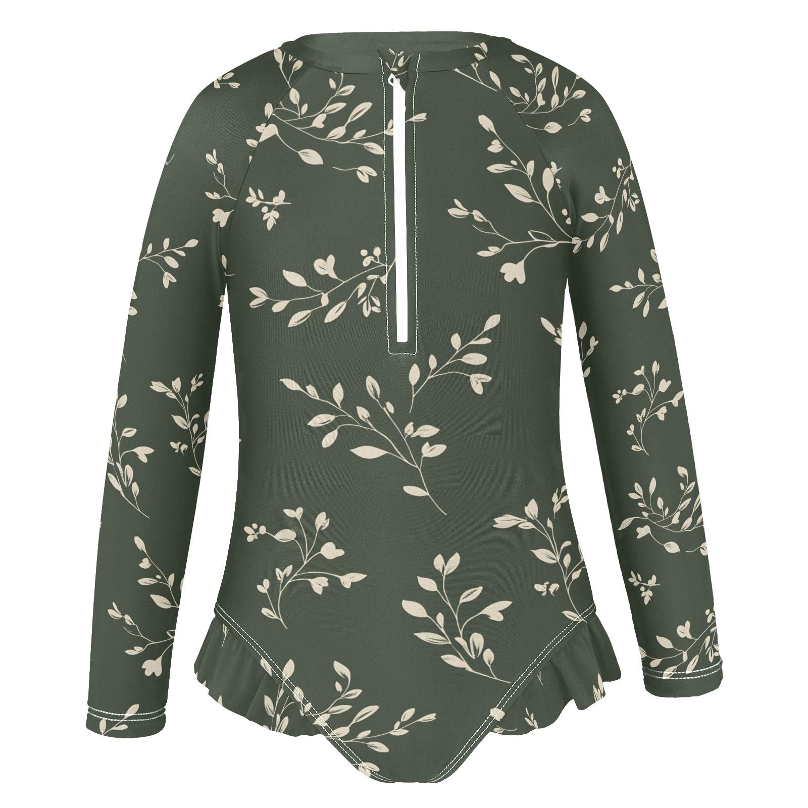 ALAZA Swimsuit for Girls Long Sleeve Rashguard Bathing Suit Grass Dark Green Quick Dry 4T