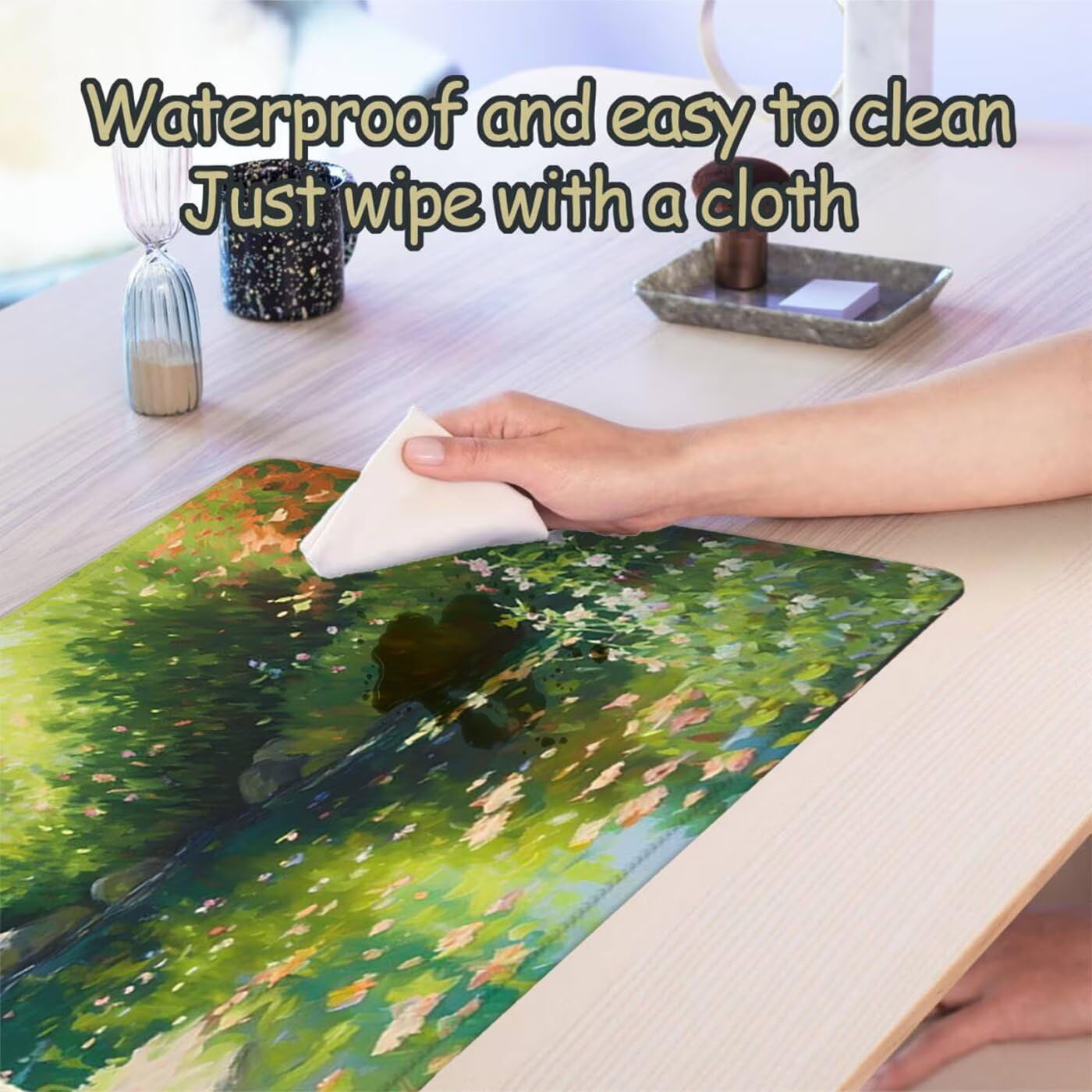 Podkładka pod mysz XXL 1200 x 600 mm duża podkładka pod mysz dla graczy kot pod ręką biurko szyte krawędzie wodoodporna antypoślizgowa do komputera, laptopa poprawia precyzję i szybkość, jezioro S