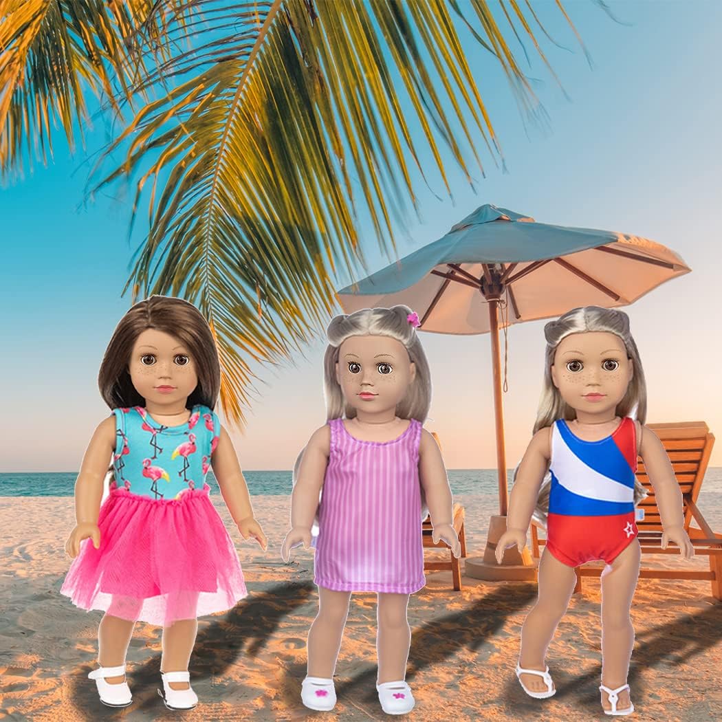 Ebuddy Doll Clothes & Accessories - 8 Sets Outfit with Shoes, Backpack, Glasses, Camera, Pad for 18 Inch Girl Dolls