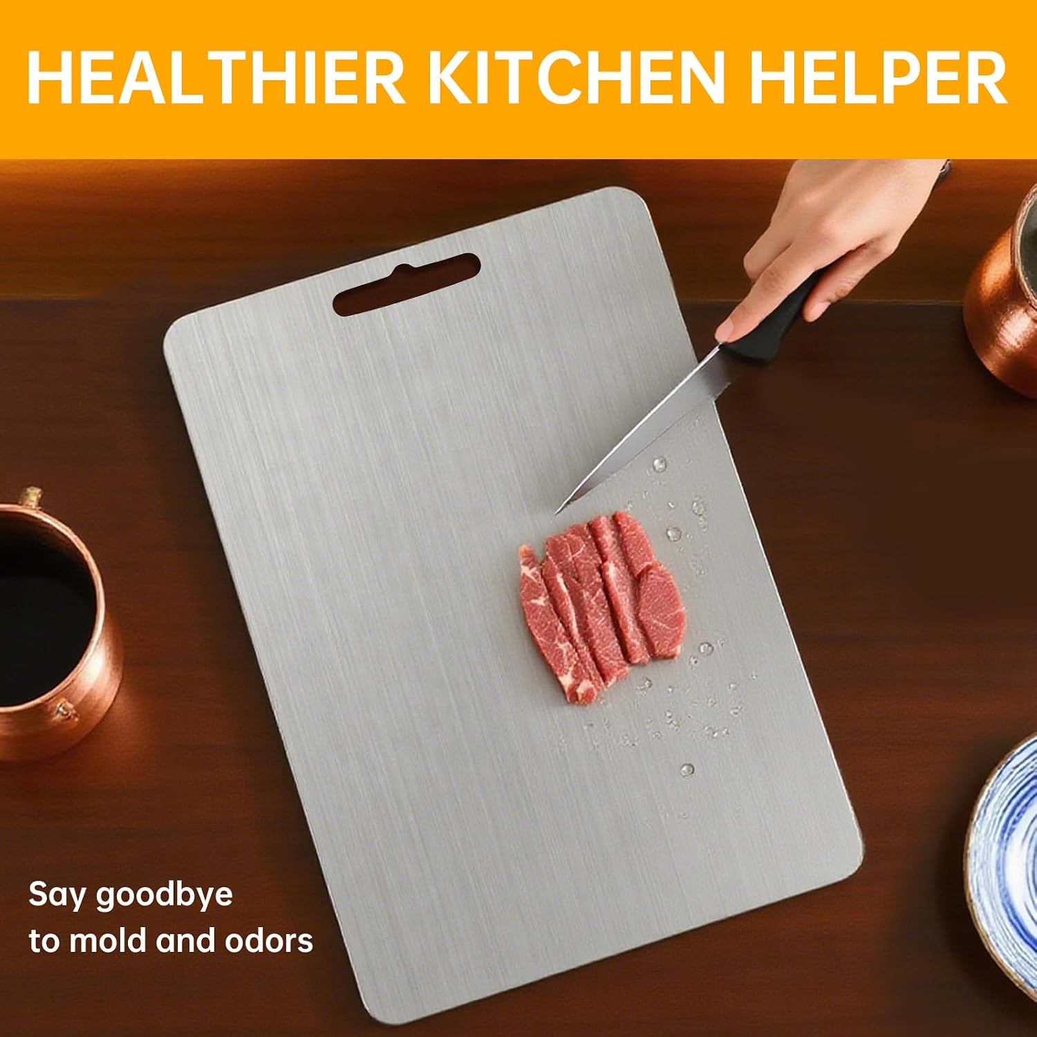 Titanium Cutting Board for Kitchen, 16''×11'' Double Sided Food-Grade Chopping Board for Cutting Meat Vegetable Fruit, Knife-Friendly & Dishwasher Safe for Kitchen