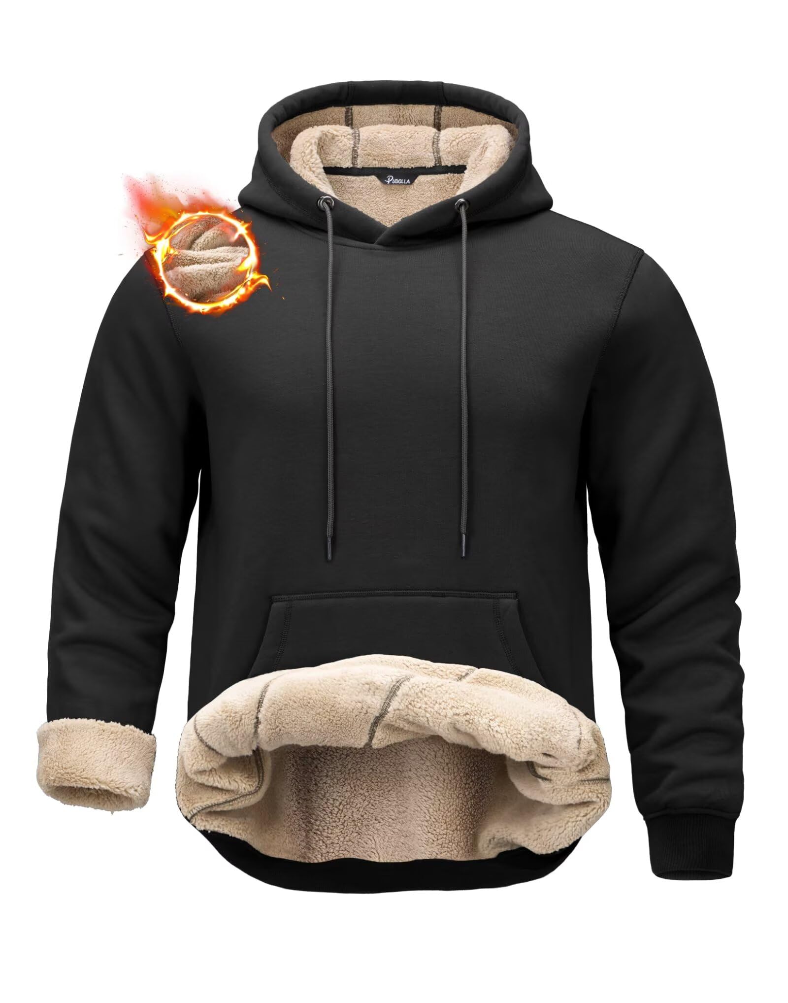 Pudolla Men's Sherpa Hoodie Pullover Winter Thick Warm Fleece Lined Hoodies Athletic Sweatshirts with Kangaroo Pouch Pocket