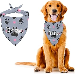 Paw Print Dog Pattern Dog Bandanas Adjustable Dog Bib Scarf with Name Cats Pets Birthday Xmas Gift