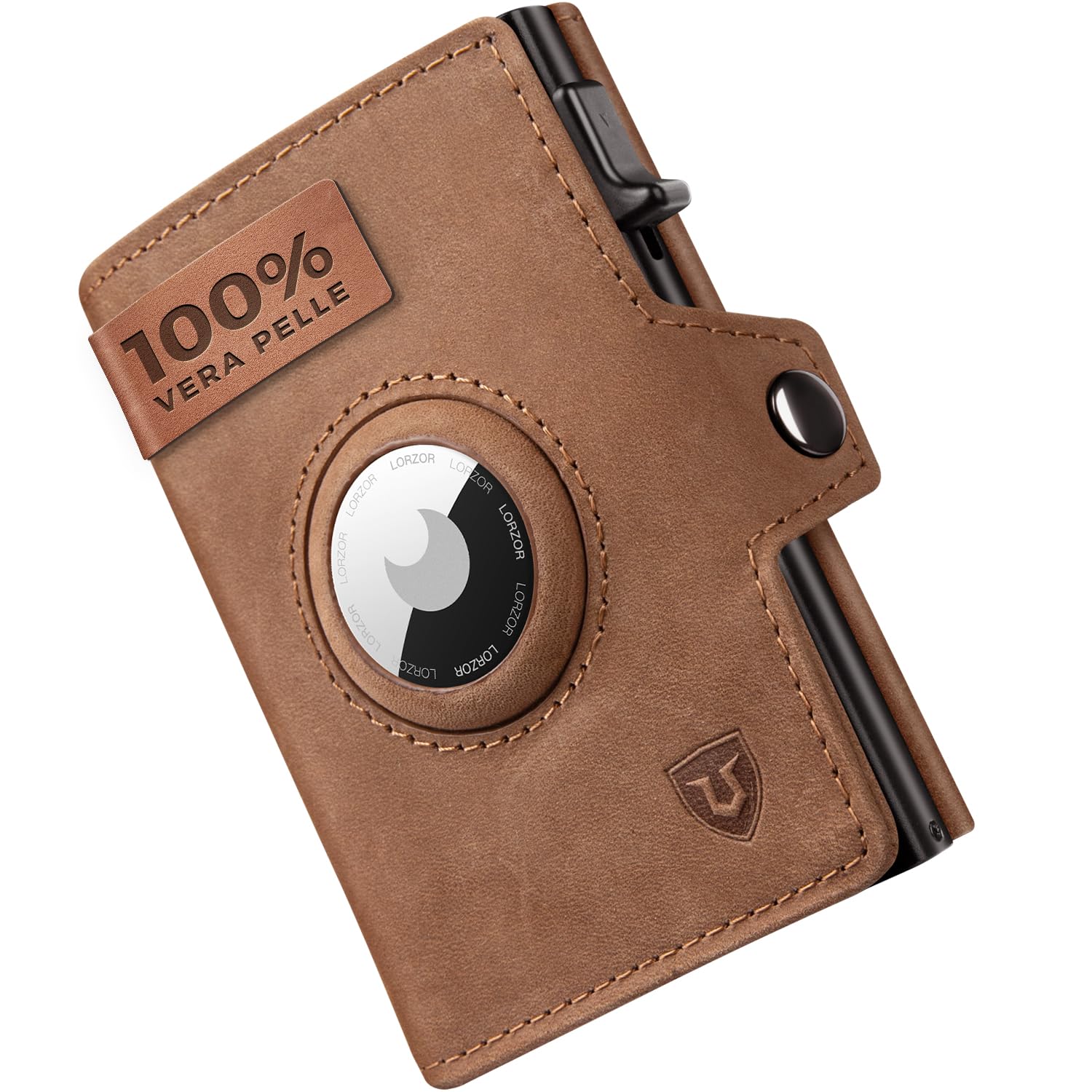 LORZOR® Portafoglio Airtag, Portacarte Uomo di Pelle Vera, Portafoglio Uomo Slim con Porta Carte di Credito e Portamonete, Portacarte Airtag con blocco RFID, per 10 Carte, Moderne