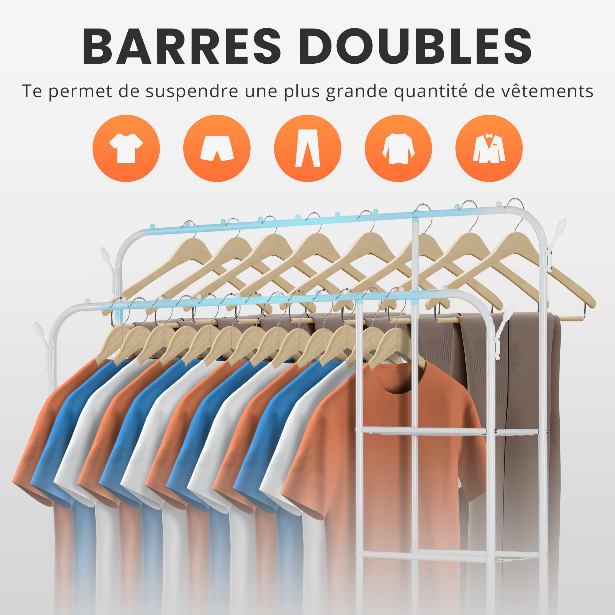 JUPPLIES Portant à Vêtements Solide à Roulettes avec 4 Étagères | Penderie Vetement Dressing sur Pieds | Charge Lourde | Rangement Chaussures