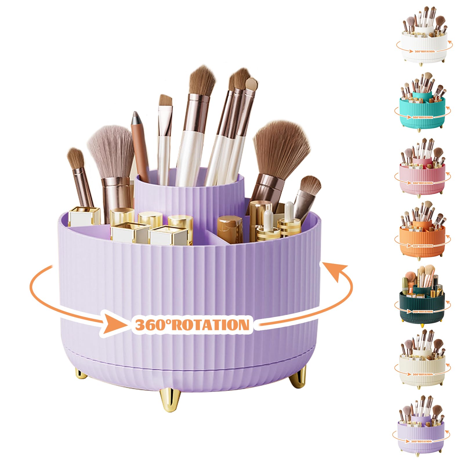CenYouful Make-up-Pinsel-Organizer, 5 Fächer, um 361° drehbar, Make-up-Pinselbecher, Make-up-Organizer, Arbeitsplatte für Kosmetik, Nagellack, Kunstbedarf, Badezimmer, Schminktisch,