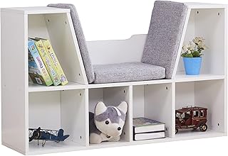 6-Cubby Kids Bookcase | Multi-Purpose Storage | Organizer Cabinet Shelf for Children | White / Burlywood (White)