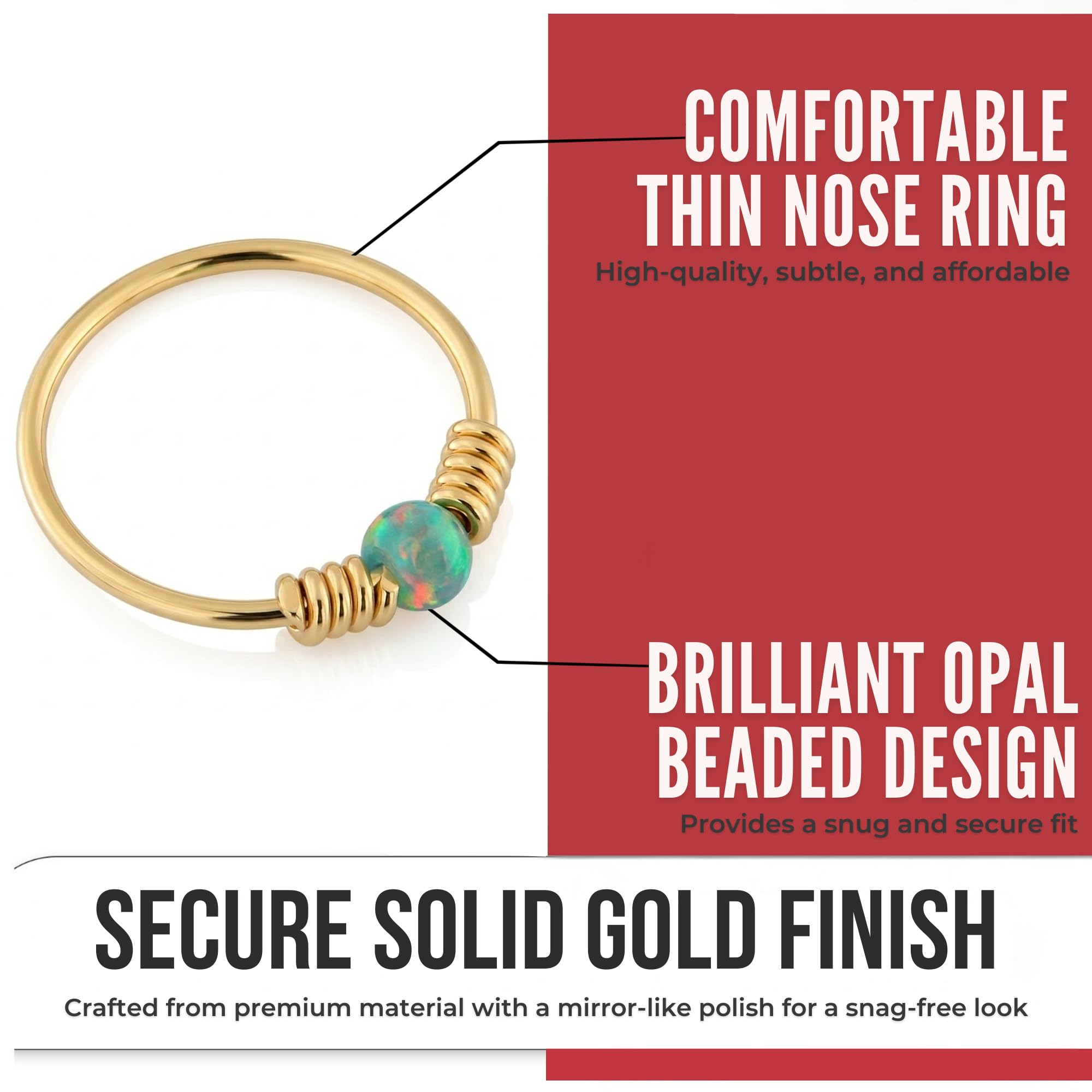 Monster Piercing Solider Stein Opal Gelbgold 9 K mit Doppelfeder Spule 22 Gauge Hoop Nasenring Tragus Helix
