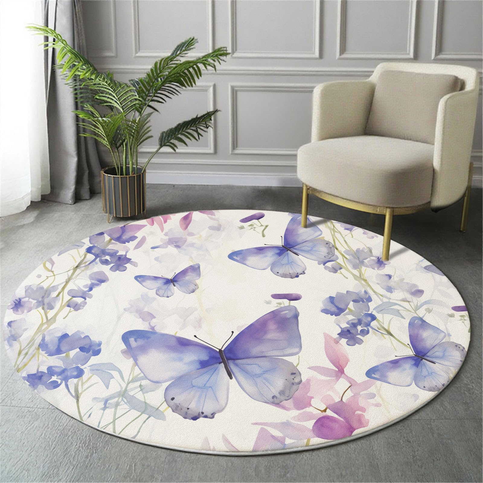 Tapis rond antidérapant style aquarelle violet 60cm pour éviter les glissades dans la salle à manger