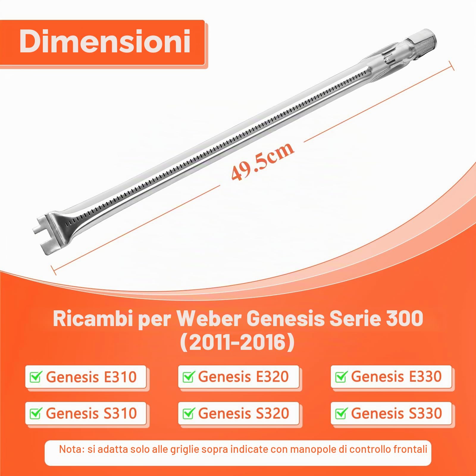 GFTIME Set di 4 bruciatori per barbecue a gas Weber Genesis 300, Genesis E330 E320 E310 S310 S320 S330 con manopole per bruciatore anteriore, bruciatore in acciaio inox 304 62752, 4 pezzi