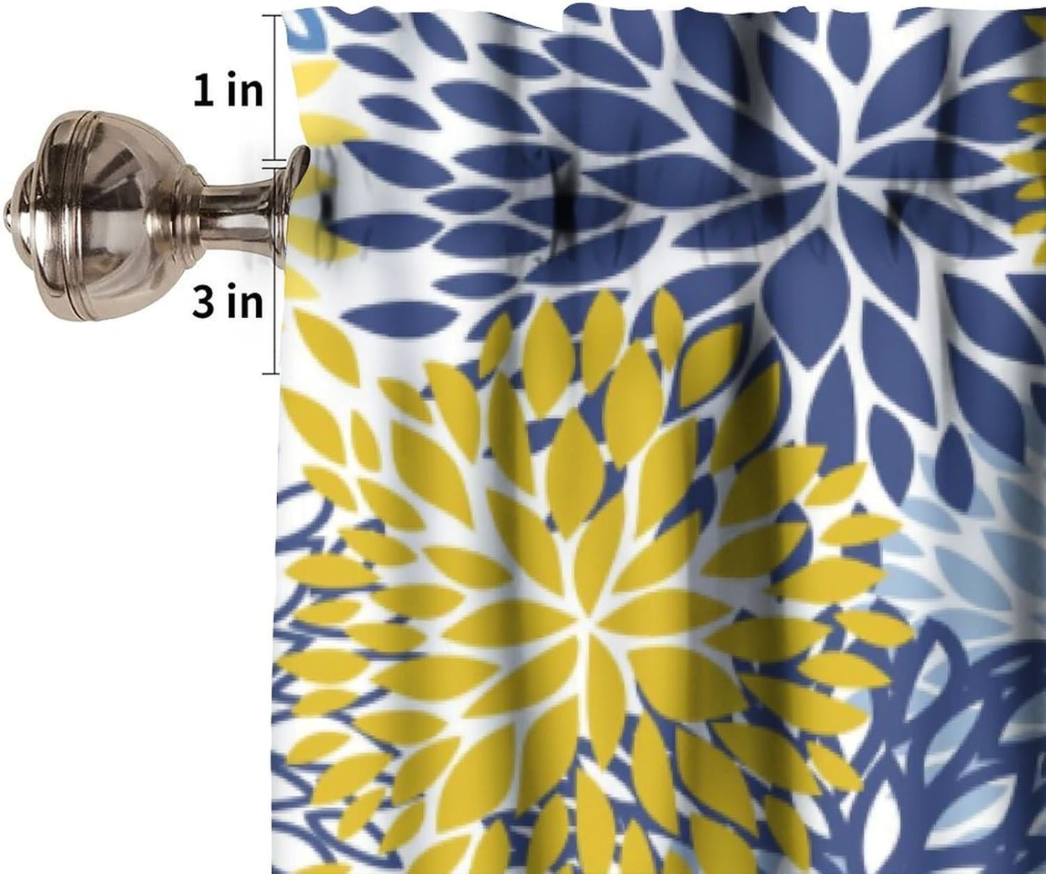 YCness Blue Yellow Floral Curtain Valances for Kitchen Window, Boho Dahlia Flowers Rod Pocket Valance Windows Treatments Farmhouse Short Toppers Curtains 54x18 Inch 1 Panel