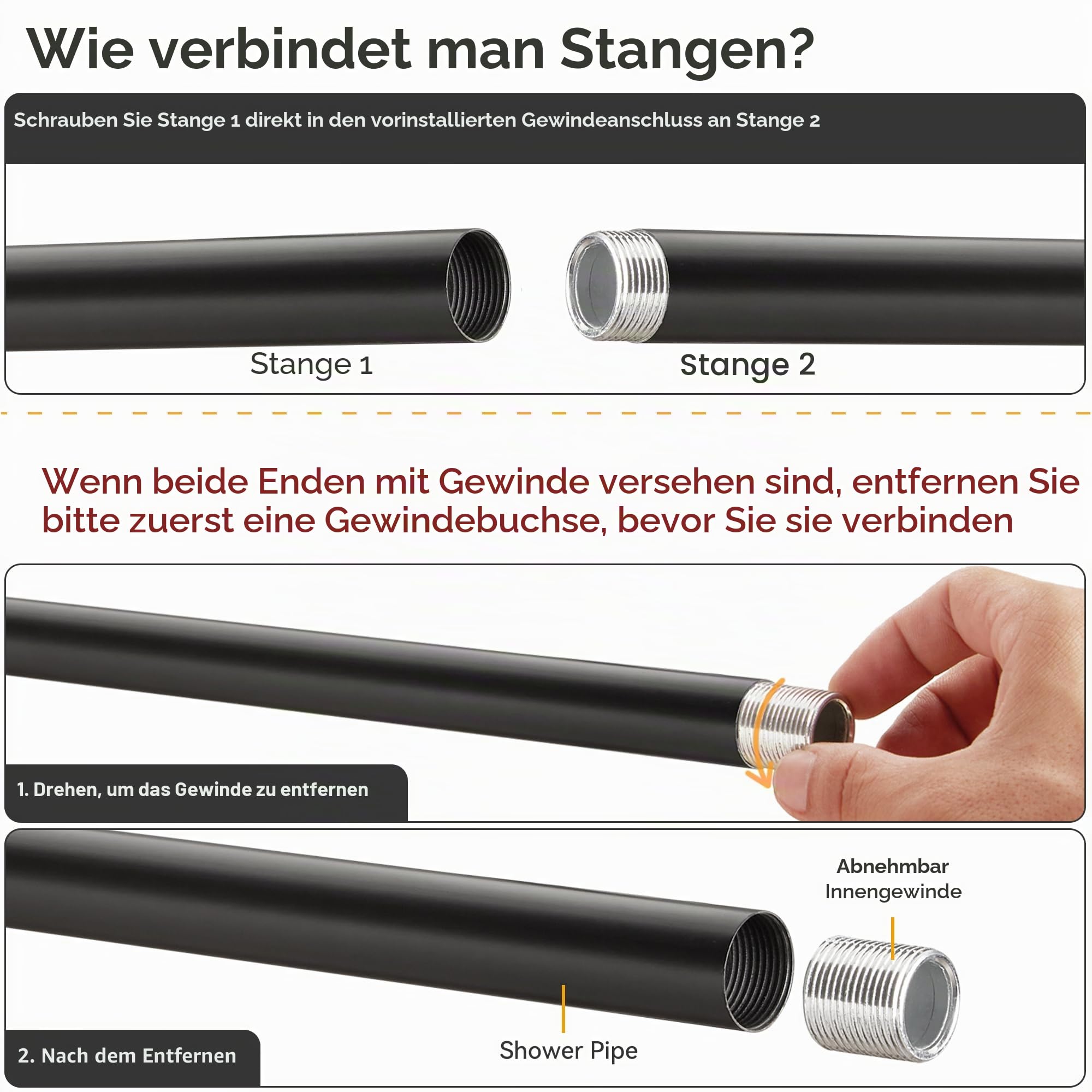 Duschvorhangstange U Form [Seiten: 60-132 cm, Mitte: 79-119 cm] Verstellbare Eckduschstange Duschstange für Badewanne, Dusche & Außenbereich mit 12 Haken & Deckenstütze