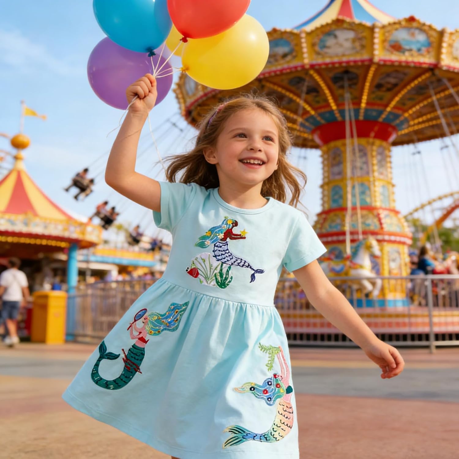 LMYOVE Toddler Girls Summer Casual Dress, Little Girls Cartoon Print Short Sleeve Dress 2-6Y