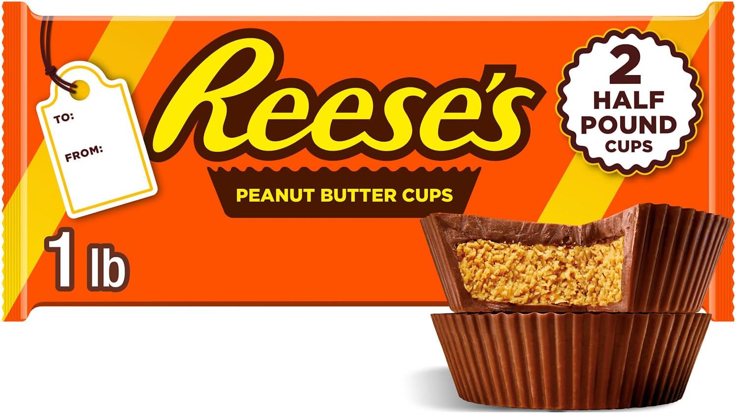 REESE'S Milk Chocolate Half-Pound Peanut Butter Cups, Candy Pack, 16 oz (2 Pieces)