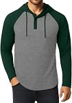 KUYIGO Pantalon à capuche homme manches longues Gym Pullover Sweatshirt à capuchon à capuchon avec manches contrastées, cordon de serrage et col bouton pour la gym, le voyage ou l'usure quotidienne décontractée