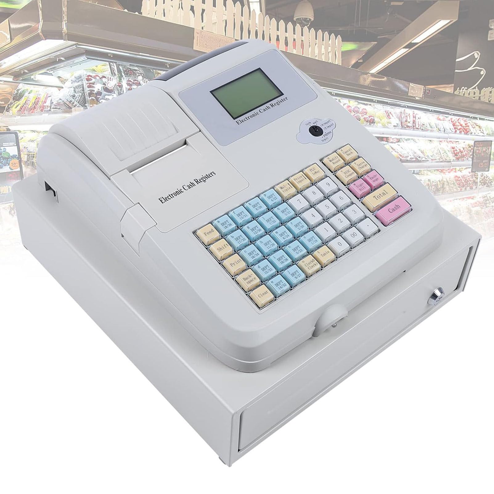 Elektronische Registrierkasse mit 48 Tasten, Pos-System-Registrierkasse mit 5 Münzfächern und 3 Geldscheinfächern, 8 Digitale LED-Display-Registrierkasse