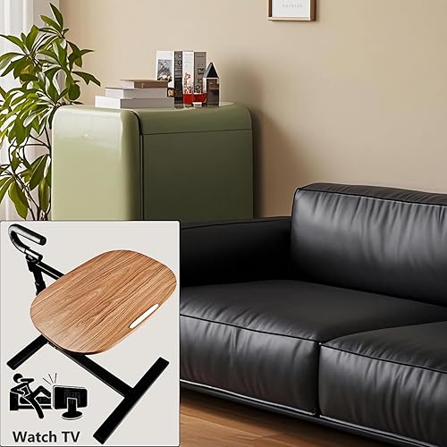 Miniatura 7 de Mesa giratoria de sofá blanca de 360 ), bandeja auxiliar de pie de 360 grados y altura ajustable, mesa giratoria para TV y portátil, mango