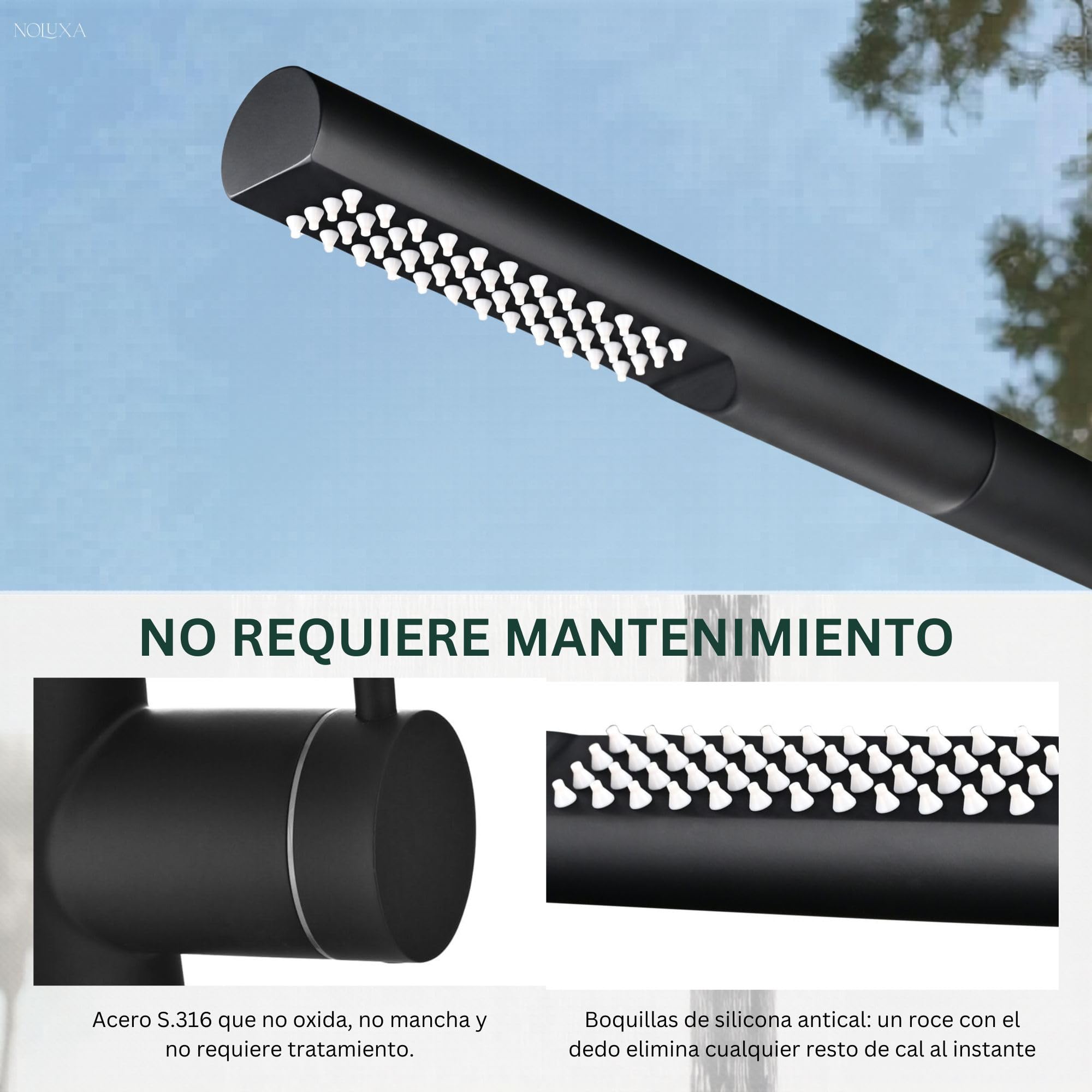NOLUXA IMEX - Ducha Piscina Exterior Acero S.316 Negro Mate | Ducha Empotrada Suelo para Jardín, Piscina y Terraza | Grifería 1 vía (Agua Fría) con Rociador y Tratamiento Anticorrosión | Serie Texas