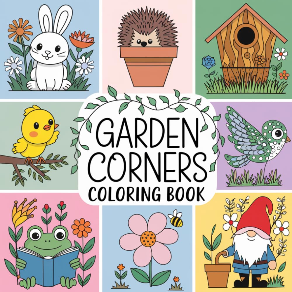 Garden Corners Coloring Book: 58 Cute Garden Animals & Nature Scenes — Bunnies, Frogs, Hedgehogs, Birds & More for Toddlers & Preschoolers