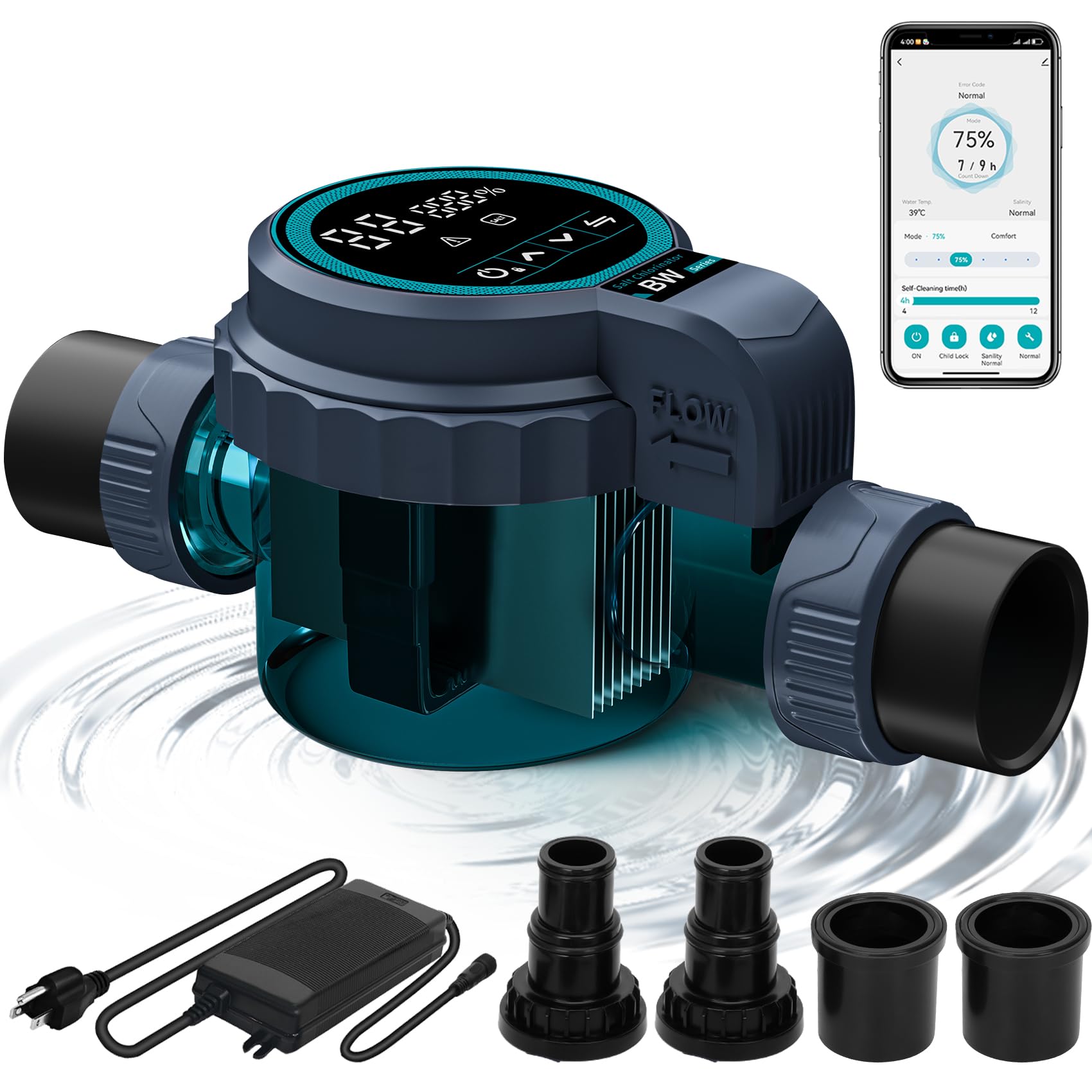Smart Saltwater Pool Chlorinator System, Up to 21,100 Gallons Pool, Salt Chlorine Generator System Built-in Wi-Fi & App Remote Control, Salt Pool Chlorine Generator with Smart Digital Panel