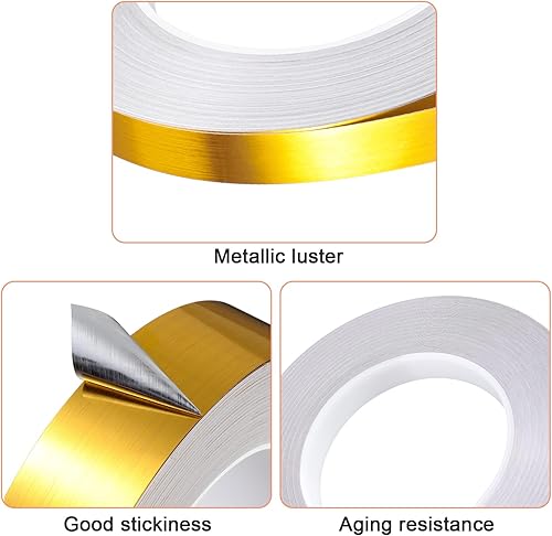 Miniatura 3 de Zonon 3 rollos de cinta, cinta adhesiva de película de poliéster metalizado, cinta Washi para detalles de Navidad, paredes de acento, artes gráficas